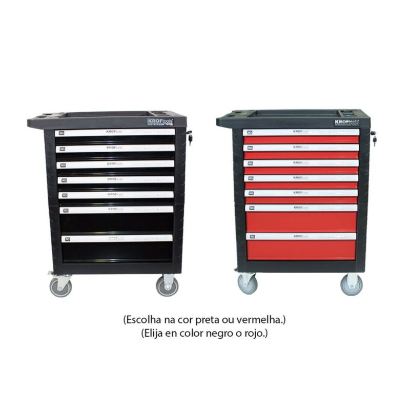 Carro Ferramenta Kroftools 7 Gavetas Vazio Vermelho ou Preto