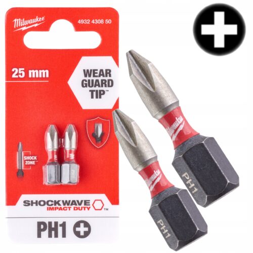 Pack 2 bits PH1x25mm Milwaukee Shockwave impact duty