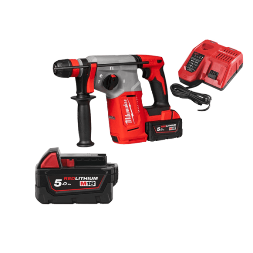 Martelo combinado Milwaukee SDS-PLUS sem escovas 26mm com FIXTEC™ + 2 bat 5Ah + carregador + oferta