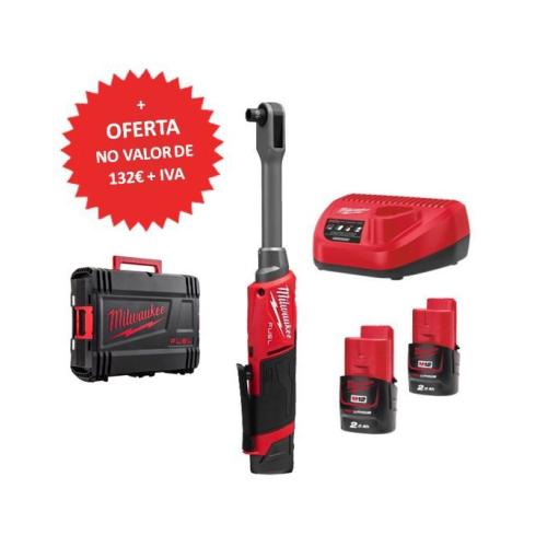 Chave de Roquete M12 de Eixo Passante + 2 bat 2ah + carregador + OFERTA chaves de caixa e adaptadores Milwaukee